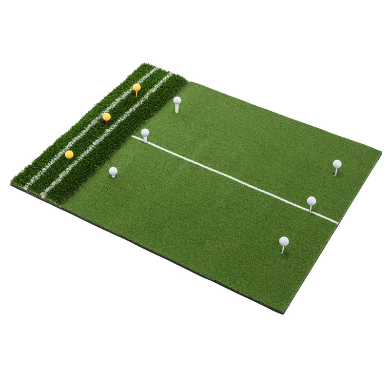 Tapis de golf 5 pi x 4 pi avec ligne de guidage, terrain de jeu intérieur et extérieur robuste avec 9 positions de départ, tapis de golf complet avec balles, tés et sangle de rangement