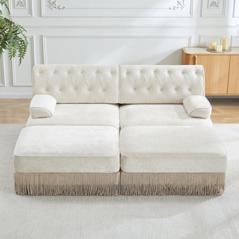 Canapé Chesterfield, Beige, H 34,2 po x l 76,6 po x P 60,3 po, 2