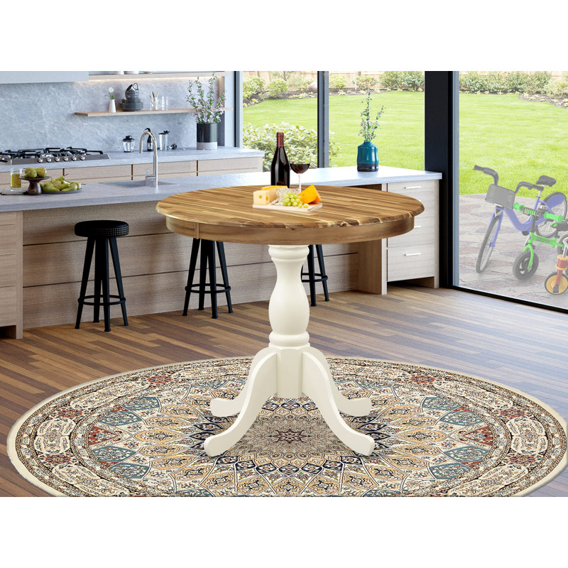 Table de cuisine antique et moderne - plateau de table de salle à manger naturel avec base piédestal, lin, Lin blanc, Naturel