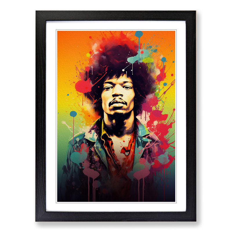 Jimi Hendrix Colour Field - Single Picture Frame Print on Wood, Black, 46cm H x 34cm W x 2cm D