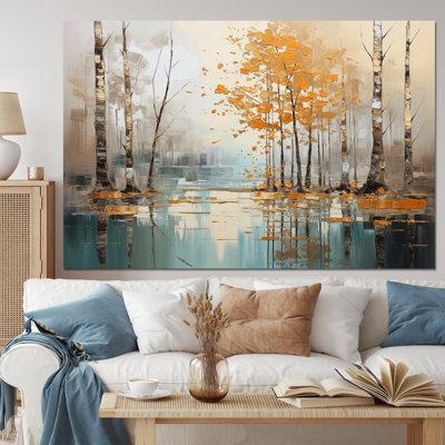 «Birch Woods Golden Reflections I - Tree Birch», reproduction d'art sur toile encadrée