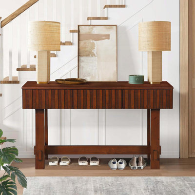 Canapé de 52 pouces avec tiroirs de rangement, console Mid-Century cannelée avec pieds en bois massif. Table d'entrée pour la télévision dans le salon, hall d'entrée