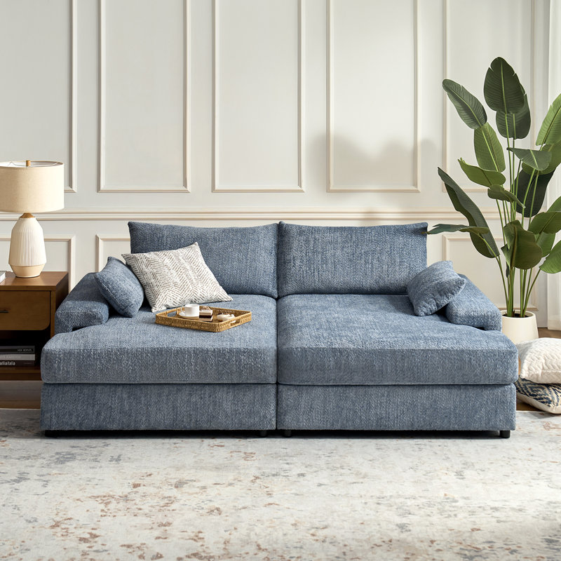 Tychon 87" Upholstered Square Arm Deep Seating Sleeper Sofa, Blue