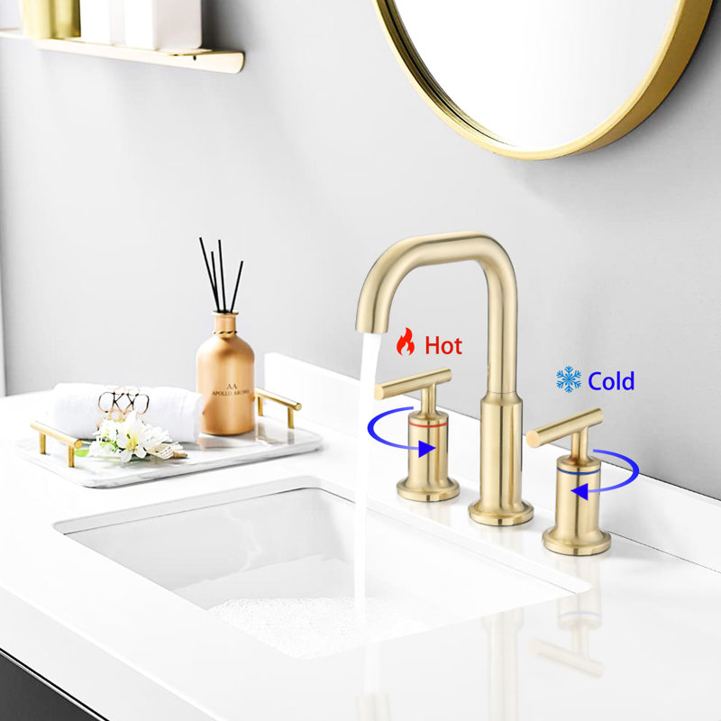 Robinet de lavabo de salle de bain 8 "en laiton doré brossé - Laiton massif, faible teneur en plomb, corrosion, bec pivotant et avec assemblage de poignées, aspect moderne