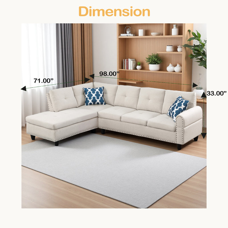 Canapé d'angle avec porte-gobelets, Lin beige