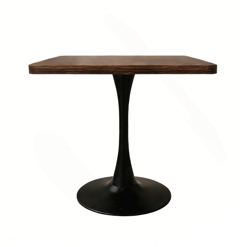 Square Dining Table, 27.6" Tulip Table With Thickened Edge Decor Tabletop & Metal Pedestal, Mid Century Modern Bistro Table For Kitchen, Small Places, Living Room, Cafe ( Walnut Color)