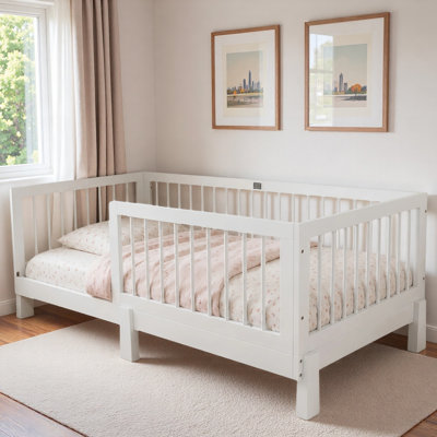 Convertible Wood Montessori Floor Kids Bed with Detachable Guardrails and Wooden Slats