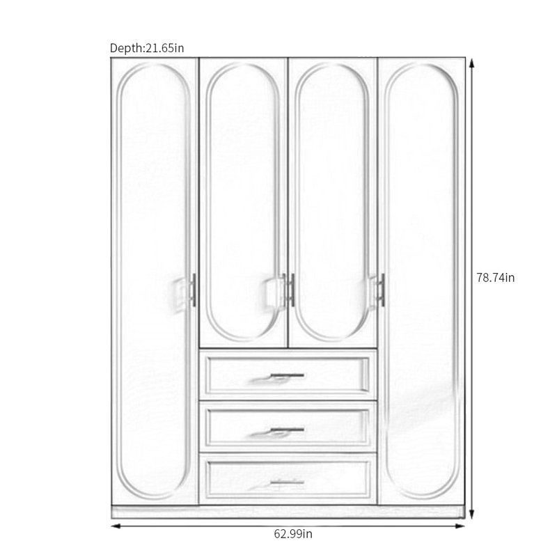 French Style Simple Wardrobe, 78.74" H x 62.99" W x 23.62" D
