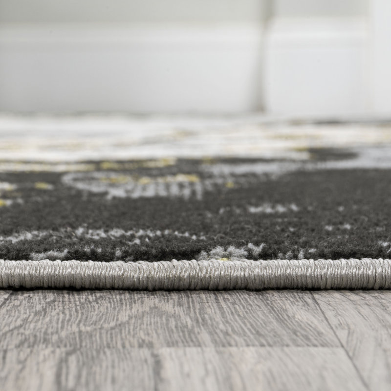 Horfield Abstract Black/Yellow Rug, Rectangle 2'9" x 5'