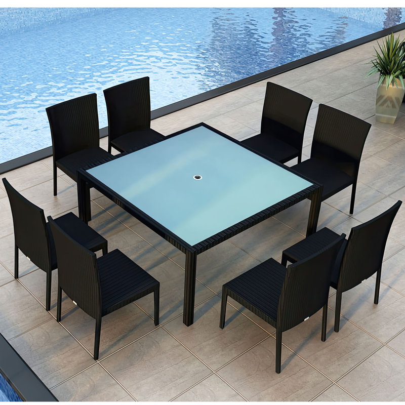 Ensemble repas Kaneb, Fève de café, Toile gris anthracite Sunbrella®, H 29,5 po x l 59 po x L 59 po