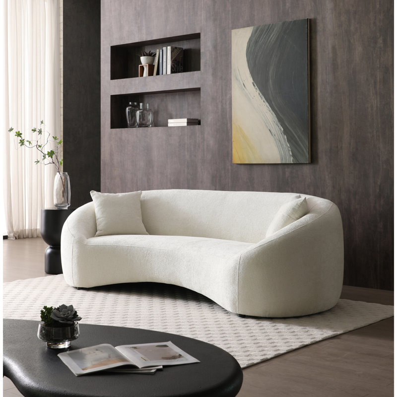 Orren Ellis White curved 3-seater cloud couch: minimalist chenille 