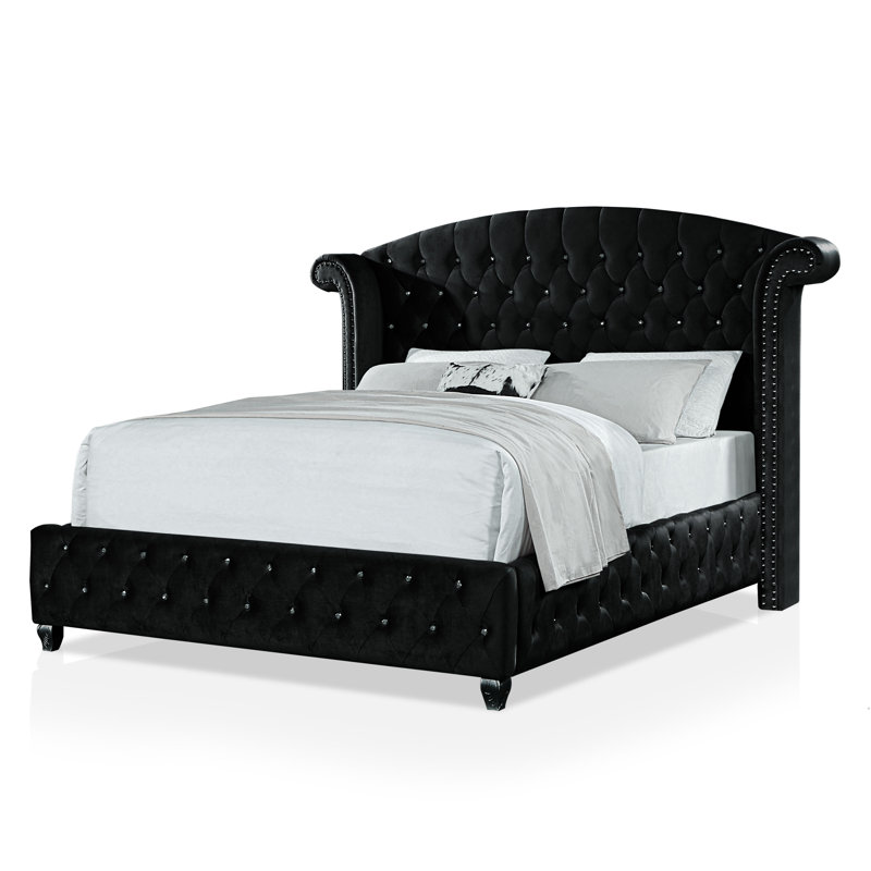 Waldschmidt Upholstered Wingback Bed, California King, Black