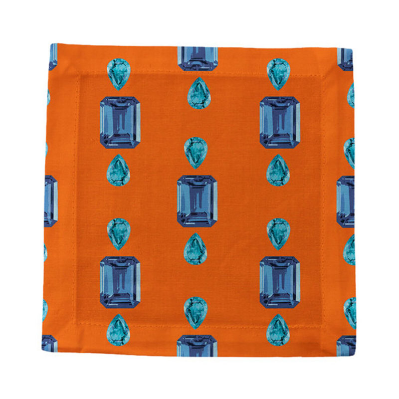 Gem Sapphires Cotton Sateen Cocktail Napkins, Orange