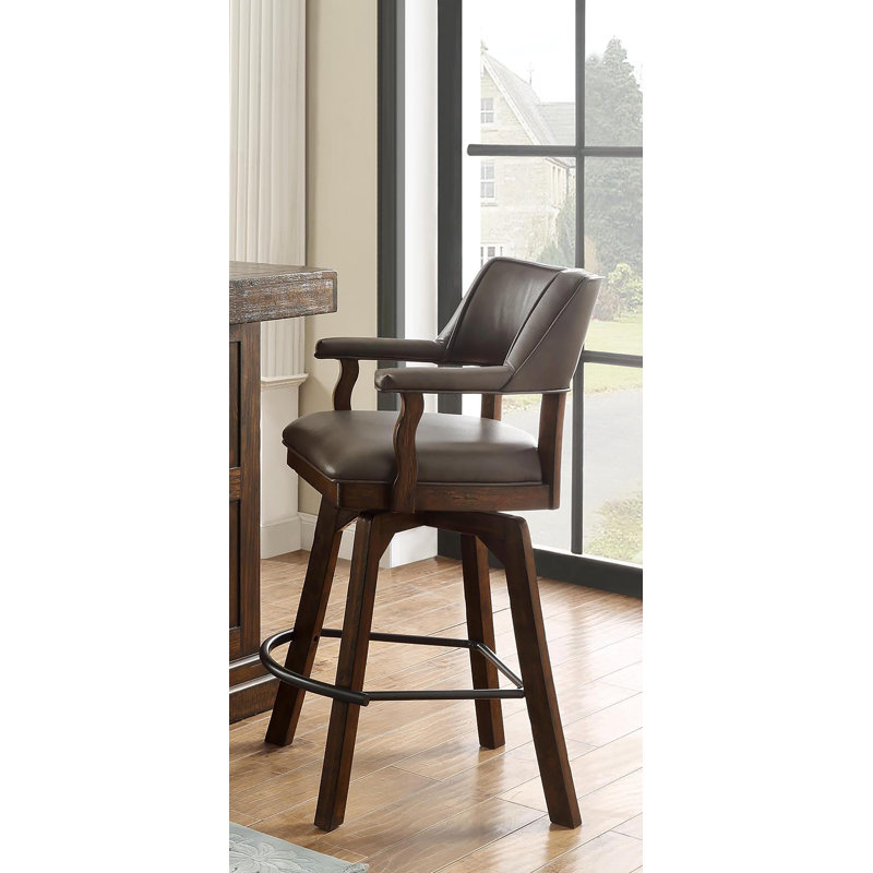 Houts Swivel Upholstered Counter Stool with Solid Wood Frame, Bar Stool (30" Seat Height)