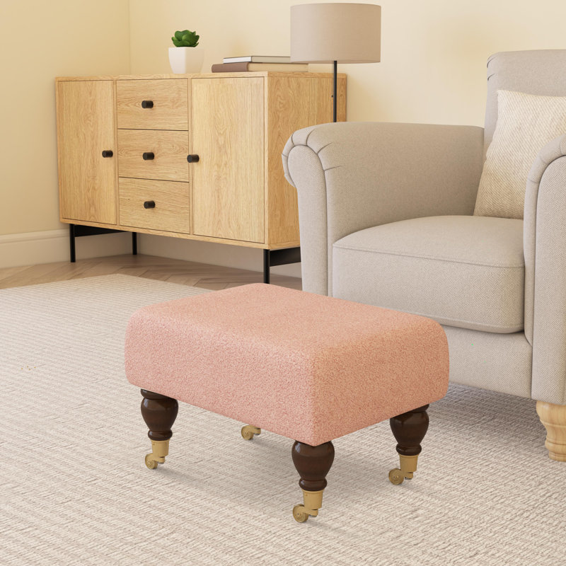 Autryville Wood Caster Leg - Plush, Pink, Mahogany, Boucle
