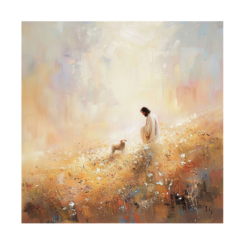 Œuvre sur toile, Jésus-Christ et l'agneau, H 24 po x l 24 po
