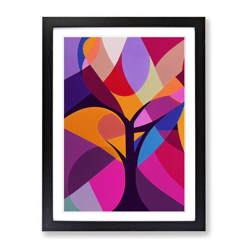 FRM-V0523-1872X Plum Tree Orphism - Picture Frame Print, Black, 64cm H x 46cm W x 2cm D