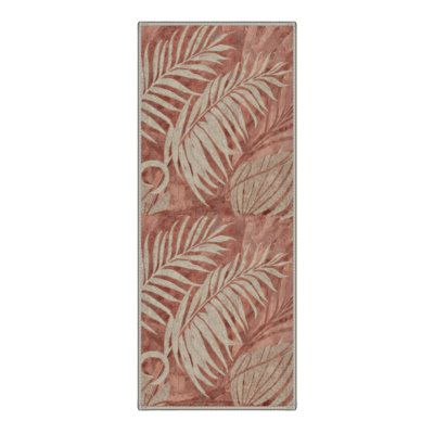 Veranda Tropical Machine Washable Red / Beige Indoor Area Rug with Non-Slip Backing