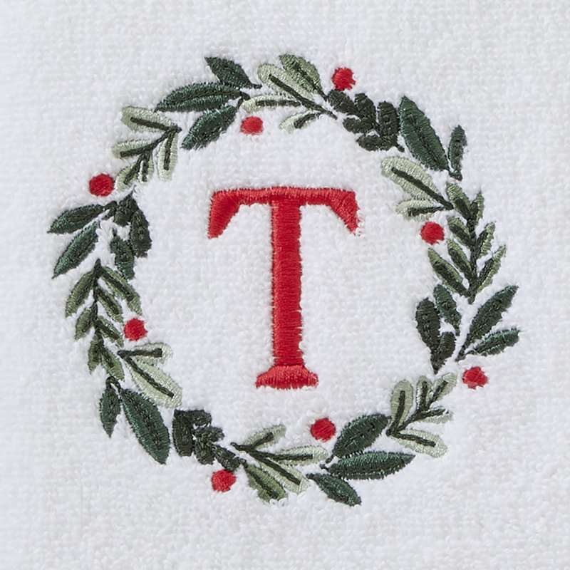 WREATH MONOGRAM T EMB HAND-WHT