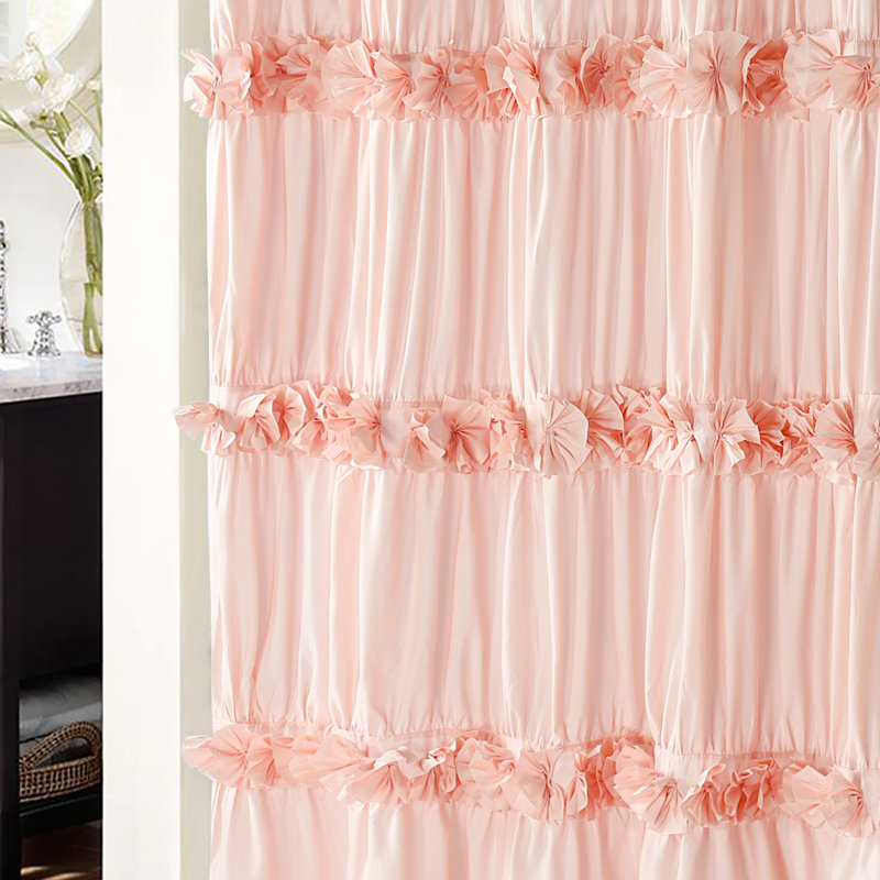 Single Shabby Elegance Ruffle Shower Curtain, 72 x 72, Peach Pink