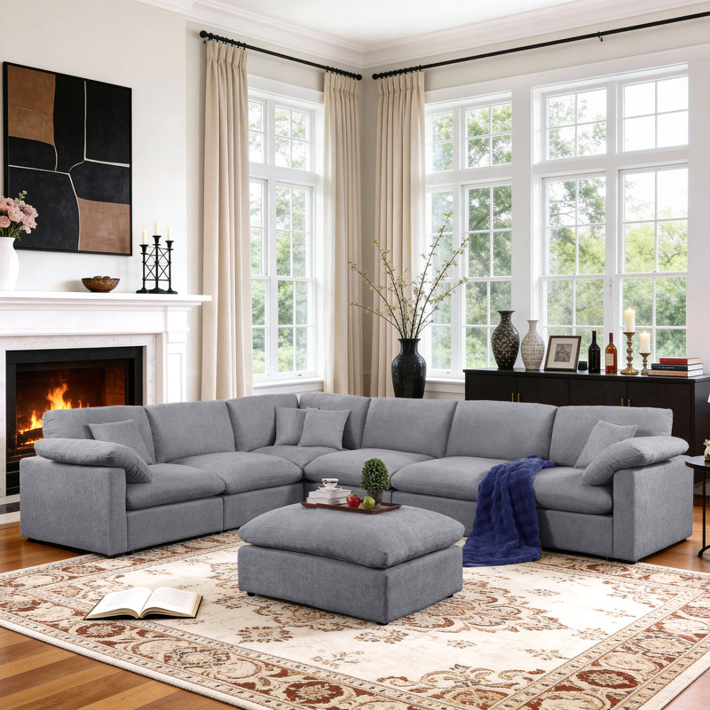 Canapé modulaire en chenille surdimensionné 144 pouces à 7 places avec canapé profond et modulaire en nuage 144 po avec repose-pieds rembourré amovible