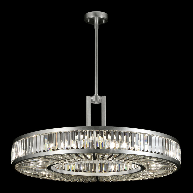 Lustre rond en cristal 37 po, Argent