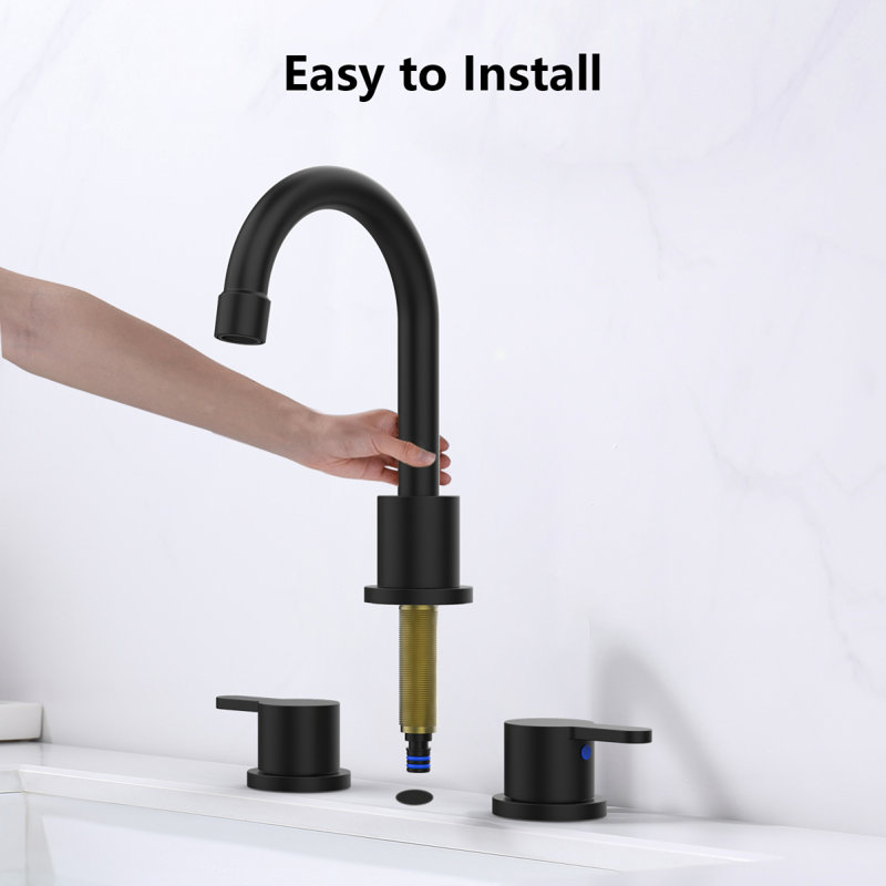 Robinet de lavabo de salle de bain surdimensionné noir mat 2 poignées 8 pouces robinet de lavabo 3 trous 360 ° bec pivotant robinet de lavabo avec ensemble de bonde escamotable