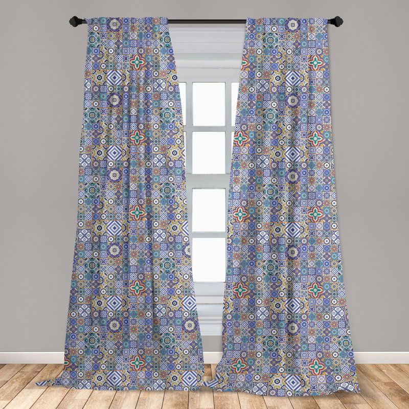 Multicolor Moroccan Pattern Polyester Room Darkening Curtain Panels