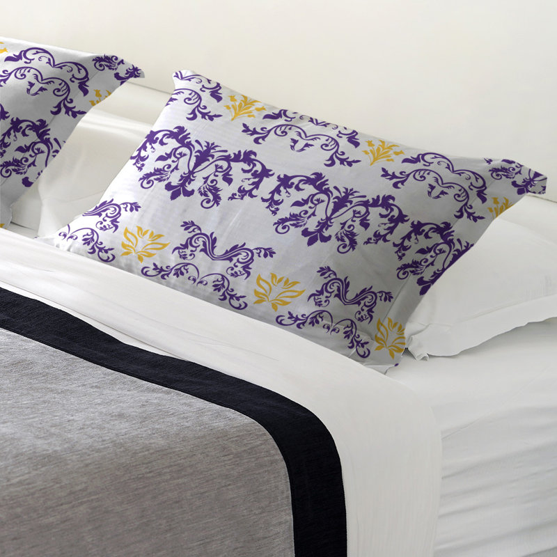 Football Baroque Pattern Pillow Sham, Standard, Polyester, White/Purple/Yellow