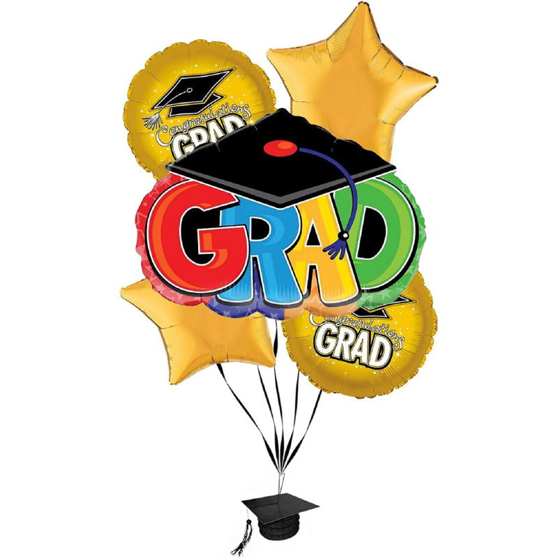 Bouquet de ballons en forme de chapeau de GPU Graduation Congrats Grad (5 / pqt) Pqt / 1, Or