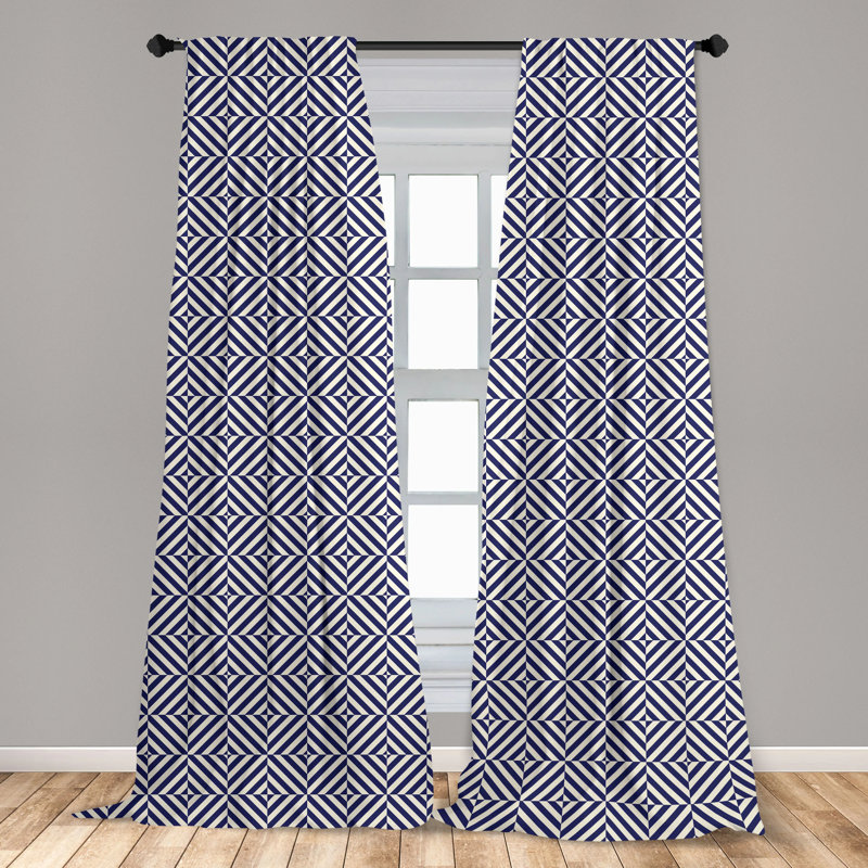 Blue Geometric Pattern Room-Darkening Rod Pocket Curtain Panels