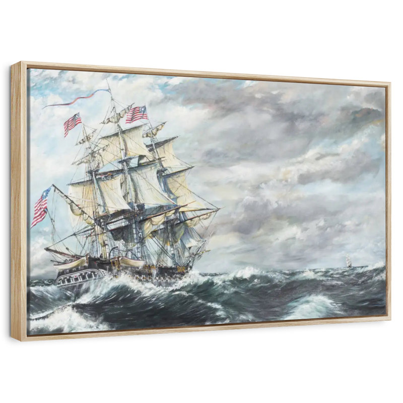 Tête de frégate USS Constitution pour frégate, Cadre flottant en bois naturel, 40 po x 27 po