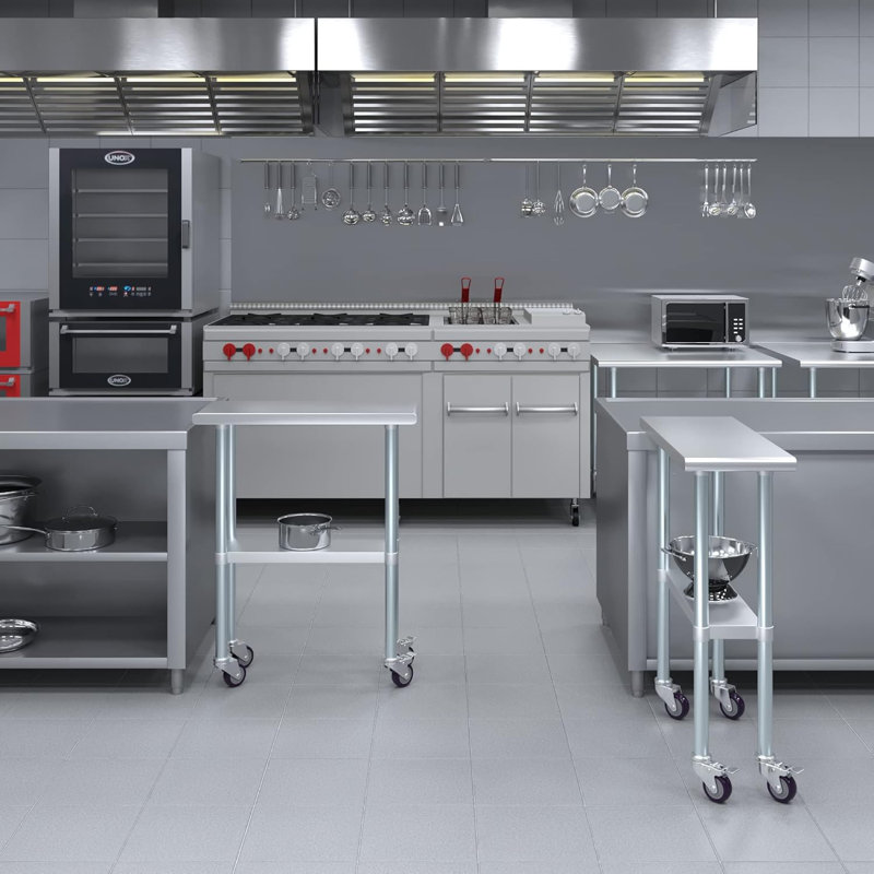 Table en acier inoxydable avec roulettes, H 38 po x L 12 po x l 30 po