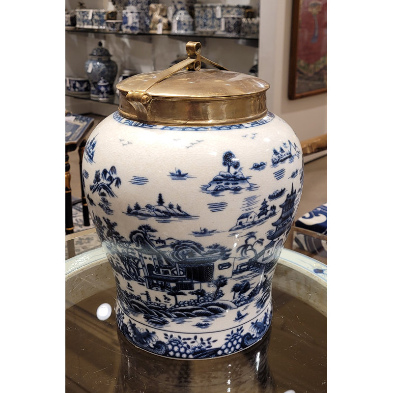 Hand Painted Decorative Porcelain Jar, 12" H x 9" W x 9" D