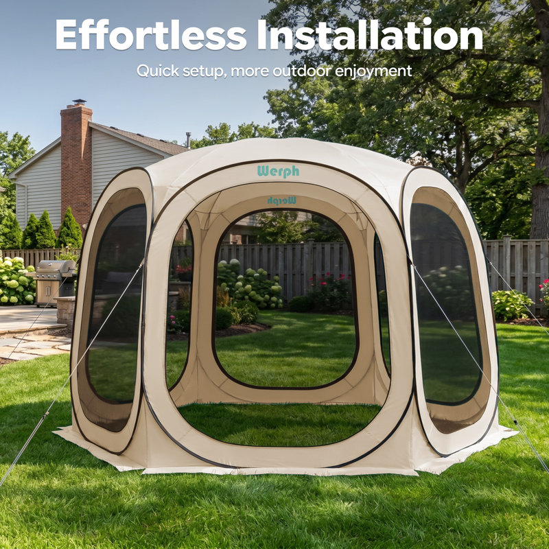 werph 10FT Pop-Up Screen House Outdoor Gazebo Tent with Mosquito Netting, Portable Patio Screen Tent with Ventilated Mesh Panels & Zippered Doors for Backyard, Camping & Garden