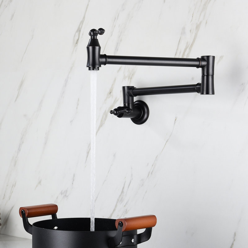 Wall Mount Pot Filler Faucet Matte Black, Space Folding, 360 Rotatable, High-Durability Brass, Corrosion Coating, Double Handle Design Mounted Folding Function, Rotation, Brass Material, Handles