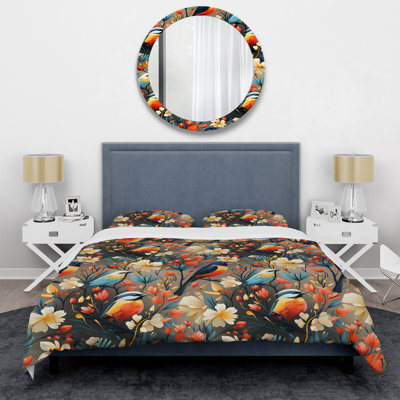 Tropical Sunset Colors Birds I Floral Duvet Cover