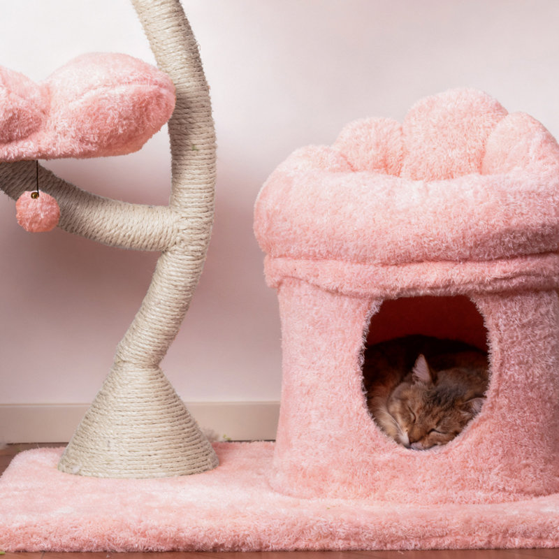Tour pour arbre à chat avec lit pour chat et cachette, arbre à chat à 4 couches avec poteau à griffes, housses amovibles et lavables