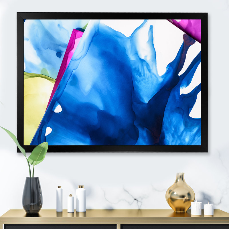 Encre éclaboussures bleues violettes - décoration murale moderne en toile, Cadre noir, H 8 po x l 12 po x P 1 po