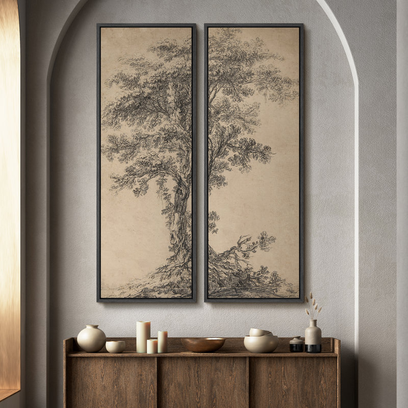 «Vintage Landscape Wall Art», ensemble de 2 toiles encadrées 20 x 60 pouces, Noir