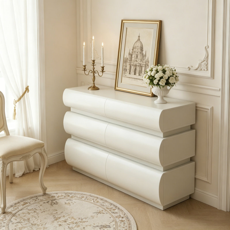 Commode 6 tiroirs avec conception sans poignée, White