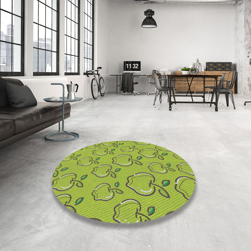 Tapis vert/noir à motifs, Rond 5 pi