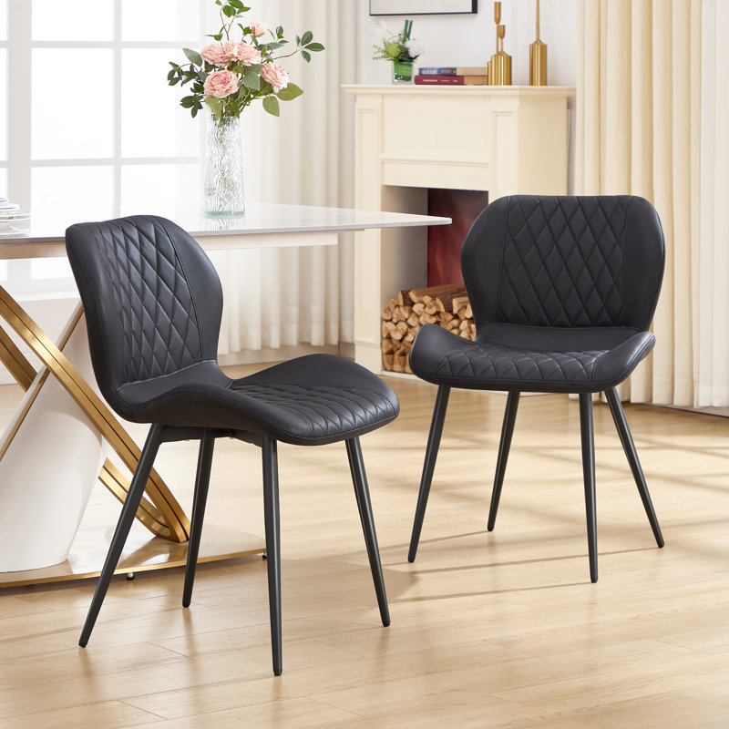 Modern Dining Chair with Faux Leather Upholstery and Metal Legs, Black