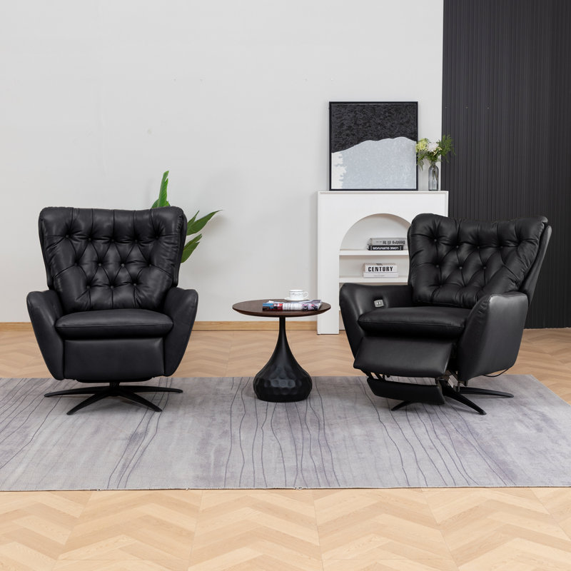 Genuine Leather Swivel Wingback Recliner (Set Of 2), Navy