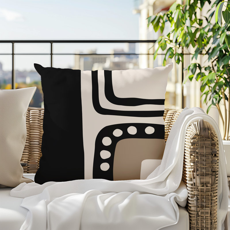 Oreiller carré réversible intérieur / extérieur Tobe Minimalist, H 17 po x l 17 po, Noir/Blanc cassé