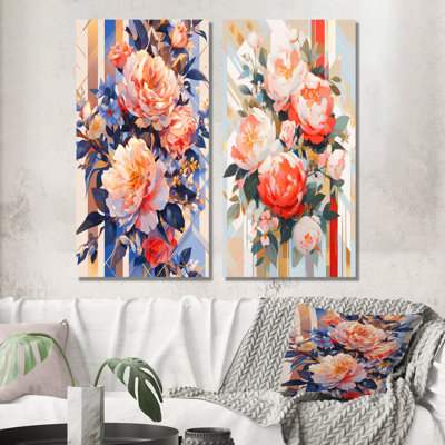 Coral Serenade Of Peonies - Peony Metal Wall Art Prints Set Of 2