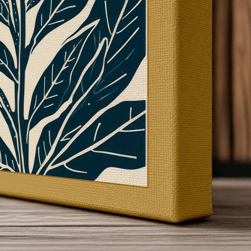 Bloom in Blue Botanical - Wrapped Canvas, 24x16 - 61.0 x 40.6 cm, Ochre Border