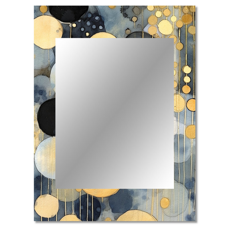 Pastel abstrait avec taches bleues noires et dorées - miroir mural décoratif géométrique, grand miroir moderne, art en métal imprimé
