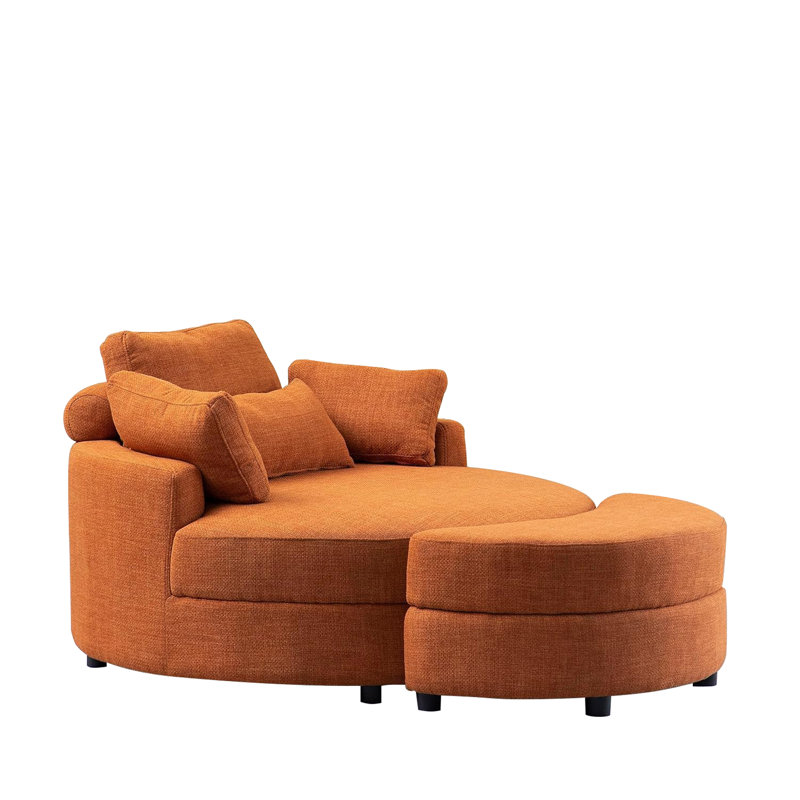 51.2" Oversized Recliner Chair Upholstered Sofa With Storage Ottoman, Orange