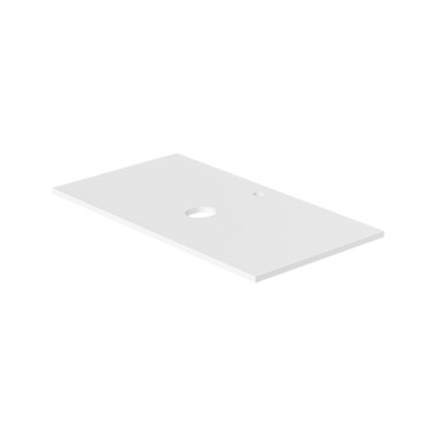 Tablette de comptoir rectangulaire simple en quartz blanc l 36 po x P 19,48 po avec robinet et trous de bonde Ivora